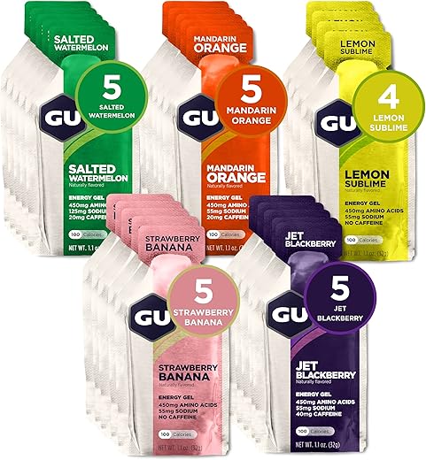 GU Energy Gel Original: Energia Vegana, Sem Glúten, Kosher e Sem Laticínios para Qualquer Treino – 24 Unidades, Sabores Frutados Variados