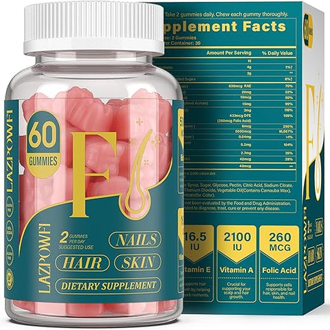 Lazpowfi - Gomas de Biotina – Vitaminas para Cabelo, Pele e Unhas Masculinas – Marca: Biotin Gummies
