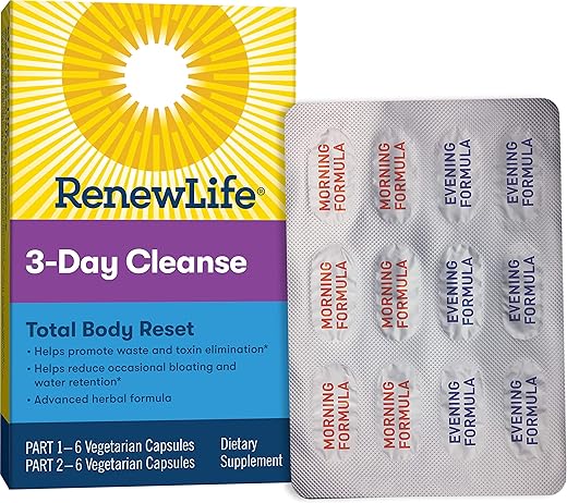 Adult Cleanse Total Body Reset: Fórmula Herbal Avançada – Programa 3 Dias 2 Partes – Sem Glúten, Laticínios - Renew Life