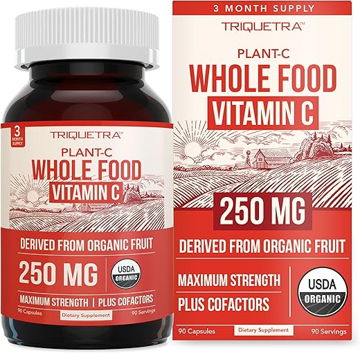 Triquetra Health - Vitamina C Orgânica | Vitamina C de Alimentos Integrais de Frutas + Cofatores de Absorção – Vegano, Bioacessibilidade Aprimorada – Suporte Imunológico, Antioxidante, Saúde Total (90 Porções)