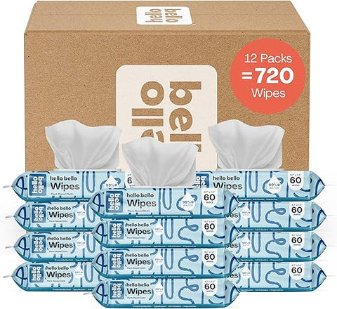 Lenços Umedecidos Extra Suaves Sem Perfume – à Base de Plantas – Feitos com 99% de Água e Aloe para Bebês e Crianças – 720 Unidades - Hello Bello