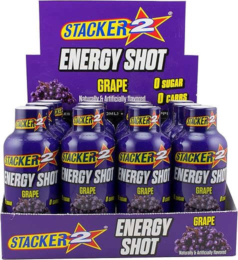 STACKER 2 - Stacker 2 Energy Shots Sabor Uva 60ml (24 Frascos) – Energia e Sabor Intenso