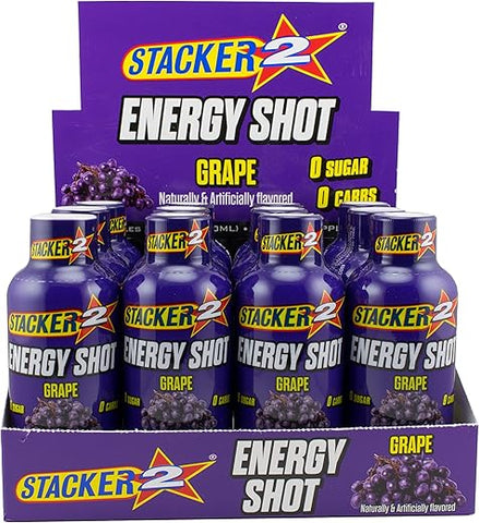 STACKER 2 - Stacker 2 Energy Shots Sabor Uva 60ml (24 Frascos) – Energia e Sabor Intenso