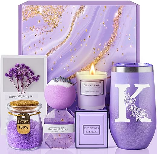 MADDIFY - Presentes para Mulheres – Mãe, Esposa, Namorada, Irmã, Amigas – Cesta de Presente Inicial de Spa de Lavanda Única para Aniversário, Natal, Dia dos Namorados, Dia das Mães –  Conjunto de Presente (K)