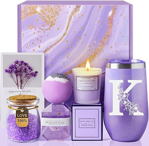 MADDIFY - Presentes para Mulheres – Mãe, Esposa, Namorada, Irmã, Amigas – Cesta de Presente Inicial de Spa de Lavanda Única para Aniversário, Natal, Dia dos Namorados, Dia das Mães –  Conjunto de Presente (K)