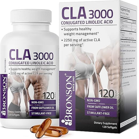 CLA 3000 – Potência Extra para Gerenciamento de Peso Saudável e Massa Muscular Magra – Ácido Linoleico Conjugado 120 Softgels - Bronson