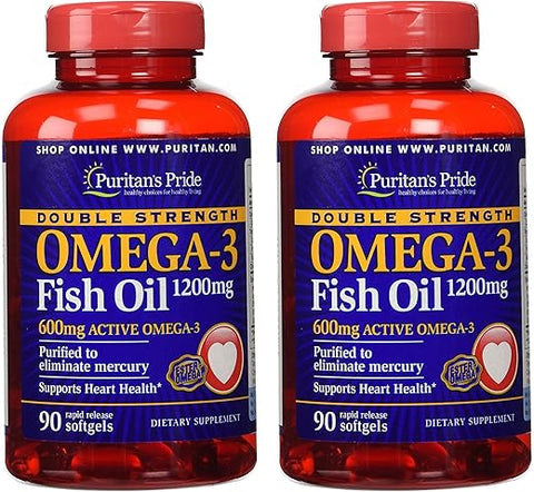 Puritan's Pride - Puritan’s Pride Ômega-3 Dupla Potência 2 Pacotes 1200 mg/600 mg Ômega-3 3-90 Cápsulas – Compre Agora!