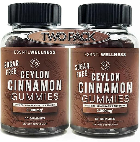 ESSNTLWELLNESS - Gomas de Canela do Ceilão Sem Açúcar, 120 unidades 2.000mg/Porção, Suporte Articular, Antioxidante, Deliciosas Gomas de Torta de Maçã Sem Açúcar, Veganas e Livres de Glúten