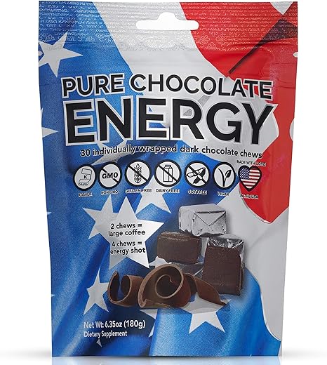Purity & Grace - Chocolates Energéticos Puros – com Cafeína – Chocolate Amargo (30 unidades)