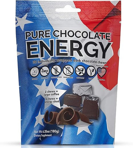 Purity & Grace - Chocolates Energéticos Puros – com Cafeína – Chocolate Amargo (30 unidades)