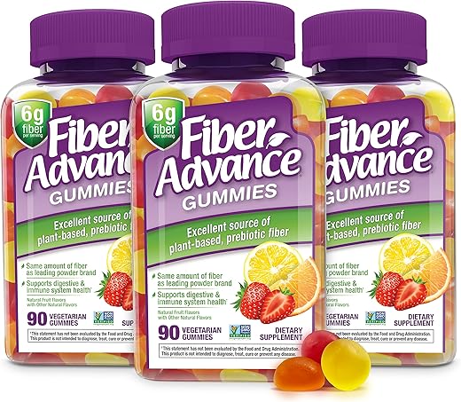 Gummies | Suplemento de Fibra 100% Vegetal para Saúde Digestiva | Gomas de Fibra Prebiótica de Raiz de Chicória Inulina para Adultos | Sem Glúten, Vegetariano | Marca Fiber Advance - Fiber Advance
