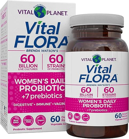 Vital Flora Women’s Daily Probiotic 60 Billion CFU, 60 Diverse Strains, 7 Organic Prebiotics, Vaginal and Immune Support, Bloating, Digestive Health Probiotics… - Vital Planet