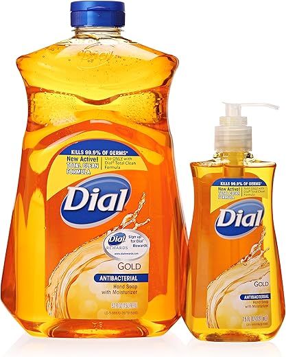 Sabonete Líquido Dial Gold Antibacteriano com Hidratante, Frasco de 7,5 Oz (221 ml) e Refil de 52 Oz (1.535 g)