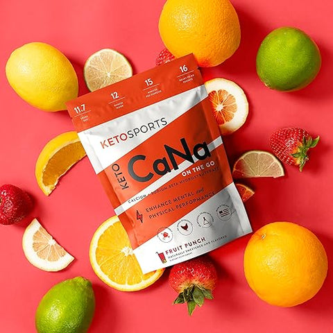 KetoSports - Novo KetoCaNa GO (Fruit Punch) Suplemento Dietético de Cetona para Desempenho Físico e Mental, Keto e Paleo-Amigável, Adoçado e Saborizado Naturalmente em 16 Pacotes de Stick