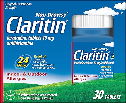 24 HR Medicamento Antialérgico Não Sonolento, Comprimidos de Loratadina, 30 Unidades - Claritin