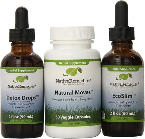 Natural Moves, EcoSlim e Detox Drops UltraPack – Remédios Naturais para Melhorar a Saúde Digestiva e Perda de Peso - Native Remedies