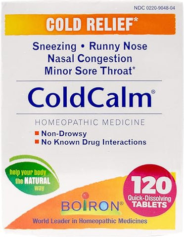 ColdCalm – Alívio dos Sintomas do Resfriado Comum: Espirros, Coriza, Dor de Garganta e Congestão Nasal – Não Causa Sonolência – 120 Comprimidos (2 Pacotes de 60) - Boiron