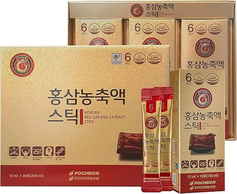 POCHEON KOREAN RED GINSENG - POCHEON RED GINSENG Extrato em Bastão, 30%% Extrato de Ginseng, Pacotes Individuais – 30 Bastões (10ml x 30), Suporte Natural ao Sistema Imunológico