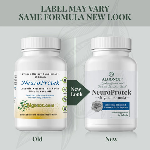 Algonot - NeuroProtek® 2 pack: Luteolina lipossomal com óleo de bagaço de oliva – Suplemento dietético oral único, patenteado e natural em cápsulas gelatinosas que pode promover harmonia